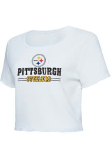Pittsburgh Steelers Womens White Scalloped Short Sleeve T-Shirt