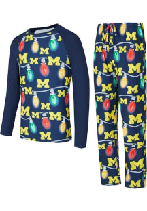 Concepts Sport Michigan Wolverines Mens Blue Christmas Light Sleep Pants