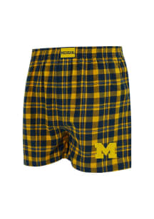 Concepts Sport Michigan Wolverines Mens Navy Blue Plaid Hawthorn Boxer Shorts