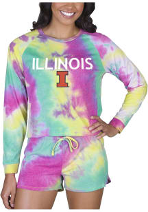 Concepts Sport Illinois Fighting Illini Womens Pink Tie Dye Long Sleeve PJ Set
