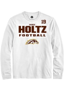 Vance Holtz Western Michigan Broncos White Football NIL Stacked Box Long Sleeve Player T Shirt