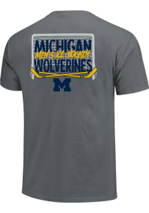 Michigan Wolverines Charcoal Hockey Net Overlay Short Sleeve T Shirt