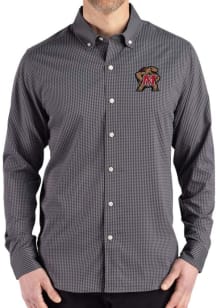 Cutter and Buck Maryland Terrapins Mens Black Gingham LS Woven Long Sleeve Dress Shirt
