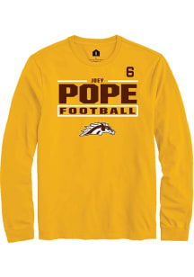 Joey Pope Western Michigan Broncos Gold Football NIL Stacked Box Long Sleeve Player T Shirt