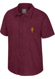 Colosseum Arizona State Sun Devils Mens Maroon Duncan Camp Short Sleeve Dress Shirt