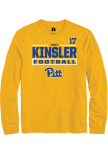 Tony Kinsler Pitt Panthers Gold Football NIL Stacked Box Long Sleeve Player T Shirt