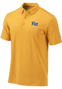 Columbia Pitt Panthers Mens Gold Heat Seal Omni Wick Drive Short Sleeve Polo