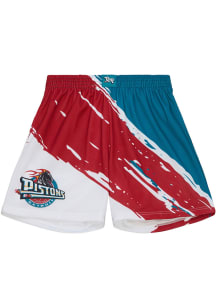 Mitchell and Ness Detroit Pistons Mens White Paint Brush Mesh Shorts