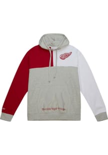Mitchell and Ness Detroit Red Wings Mens Grey TIE BREAKER FLEECE Long Sleeve Hoodie
