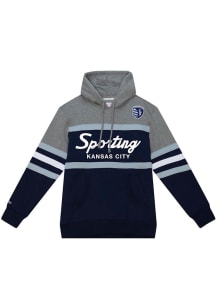Mitchell and Ness Sporting Kansas City Mens Navy Blue Head Coach Fashion Hood