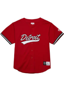 Mitchell and Ness Detroit Red Wings Mens Red Mesh Button Baseball Jersey