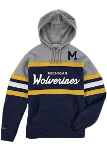 Mitchell and Ness Michigan Wolverines Mens Blue Head Coach Fashion Hood