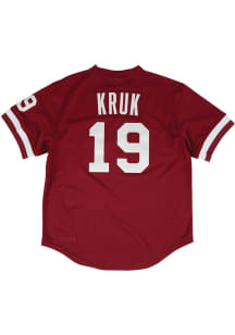 John Kruk Philadelphia Phillies Mitchell and Ness 1991 Batting Practice Cooperstown Jersey - Maroo..