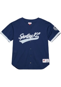 Mitchell and Ness Sporting Kansas City Mens Navy Blue Mesh Button Baseball Jersey