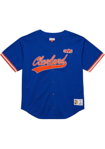 Mitchell and Ness Cleveland Cavaliers Mens Blue Mesh Button Baseball Jersey