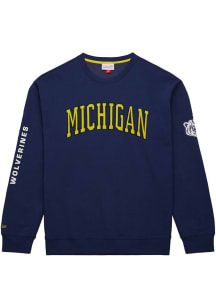 Mitchell and Ness Michigan Wolverines Mens Blue Fleece Long Sleeve Fashion Sweatshirt