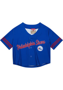 Philadelphia 76ers Womens Mitchell and Ness Button Fashion Basketball Jersey - Blue