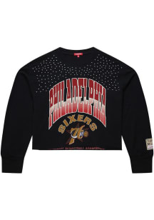 Mitchell and Ness Philadelphia 76ers Womens Black Studded Crop Crew Sweatshirt