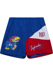 Mitchell and Ness Kansas Jayhawks Mens Royal Blue Woven Vintage Logo Shorts