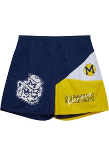 Mitchell and Ness Michigan Wolverines Mens Blue Woven Vintage Logo Shorts