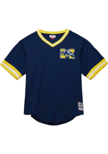 Mitchell and Ness Michigan Wolverines Mens Blue V-Neck Vintage Logo Baseball Jersey