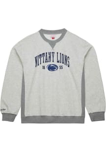 Mitchell and Ness Penn State Nittany Lions Mens Grey Premium Fleece Vintage Logo Long Sleeve Fashi..
