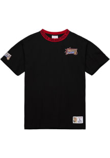 Mitchell and Ness Philadelphia 76ers Black Jacquard Ringer Vintage Logo Short Sleeve Fashion T Shi..
