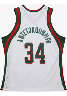 Giannis Antetokounmpo  Mitchell and Ness Milwaukee Bucks White Swingman Throwback Basketball Jerse..