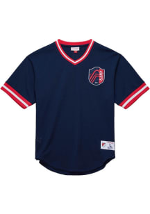 Mitchell and Ness St Louis City SC Navy Blue Mesh V-Neck Short Sleeve Fashion T Shirt