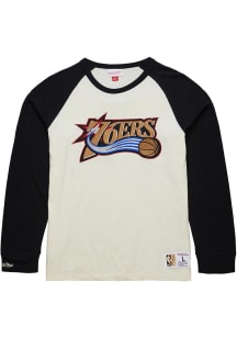 Mitchell and Ness Philadelphia 76ers White Legendary Slub Long Sleeve Fashion T Shirt