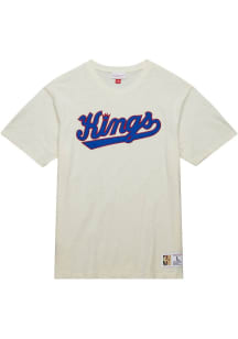 Mitchell and Ness Kansas City Kings White Heritage Slub Vintage Logo Short Sleeve Fashion T Shirt