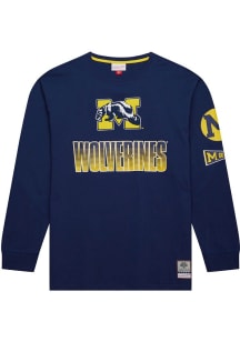 Mitchell and Ness Michigan Wolverines Blue Gradient team logo Long Sleeve Fashion T Shirt