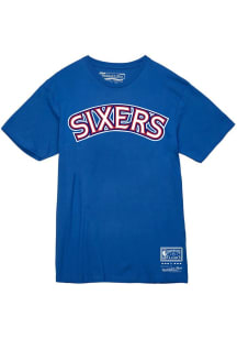Mitchell and Ness Philadelphia 76ers Blue Team Wordmark Short Sleeve T Shirt