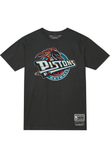 Mitchell and Ness Detroit Pistons Black MVP Retro Logo Short Sleeve T Shirt