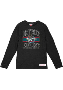 Mitchell and Ness Detroit Pistons Black Logo Lockup Retro Logo Long Sleeve Fashion T Shirt