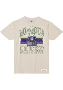 Mitchell and Ness Milwaukee Bucks White Logo Lockup Short Sleeve Fashion T Shirt
