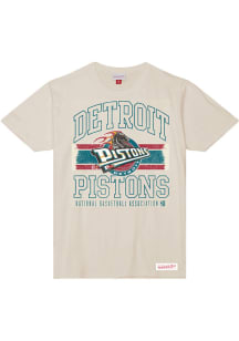 Mitchell and Ness Detroit Pistons White Logo Lockup Retro Logo Short Sleeve Fashion T Shirt
