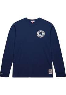 Mitchell and Ness Penn State Nittany Lions Navy Blue Vintage Circle Logo Long Sleeve Fashion T Shi..