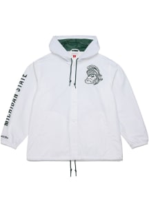 Mitchell and Ness Michigan State Spartans Mens White Current Logo Coach Light Weight Jacket