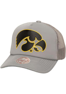 Mitchell and Ness Iowa Hawkeyes Text Mix Trucker Adjustable Hat - Grey