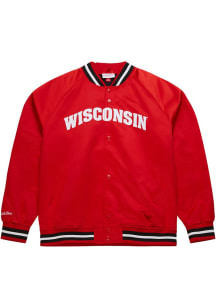 Mitchell and Ness Wisconsin Badgers Mens Red Satin Light Weight Jacket