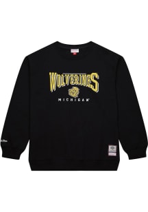 Mitchell and Ness Michigan Wolverines Mens Black Bowtie Drop Shadow Long Sleeve Crew Sweatshirt