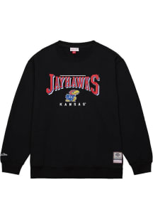 Mitchell and Ness Kansas Jayhawks Mens Black Bowtie Drop Shadow Long Sleeve Crew Sweatshirt