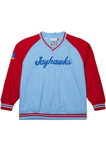 Mitchell and Ness Kansas Jayhawks Mens Light Blue Nylon Pullover Vintage Logo Pullover Jackets