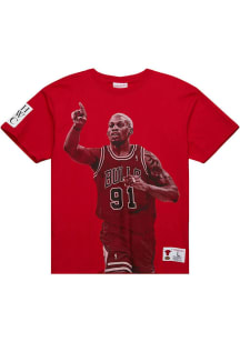 Dennis Rodman Chicago Bulls Red Name Number Short Sleeve Player T Shirt