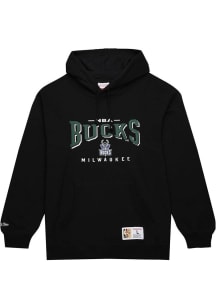 Mitchell and Ness Milwaukee Bucks Mens Black Block Arch Long Sleeve Hoodie