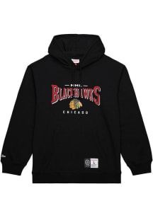 Mitchell and Ness Chicago Blackhawks Mens Black Block Arch Long Sleeve Hoodie
