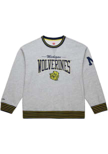 Mitchell and Ness Michigan Wolverines Mens Grey Throw It Back Fleece Long Sleeve Fashion Sweatshir..