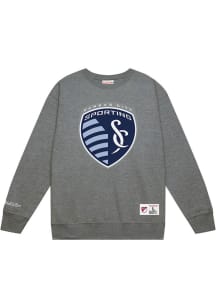 Mitchell and Ness Sporting Kansas City Mens Grey Primary Logo Long Sleeve Crew Sweatshirt