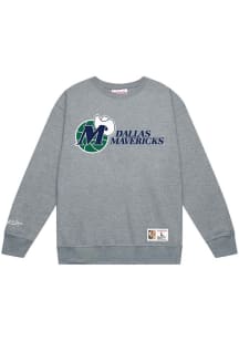Mitchell and Ness Dallas Mavericks Mens Grey Wordmark Long Sleeve Crew Sweatshirt